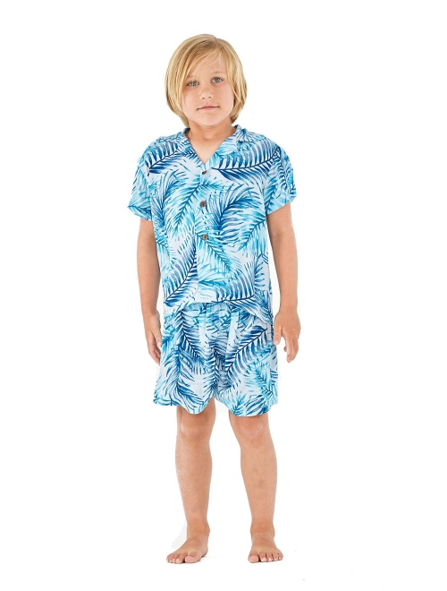 Hawaii Hangover Matchable Family Hawaiian Luau Men Women Girl Boy Clothes in Simply Blue Leaves