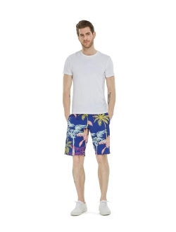 Hawaii Hangover Men's Spandex Hawaiian Beach Board Shorts with Zipped Pocket in Crayon Palms