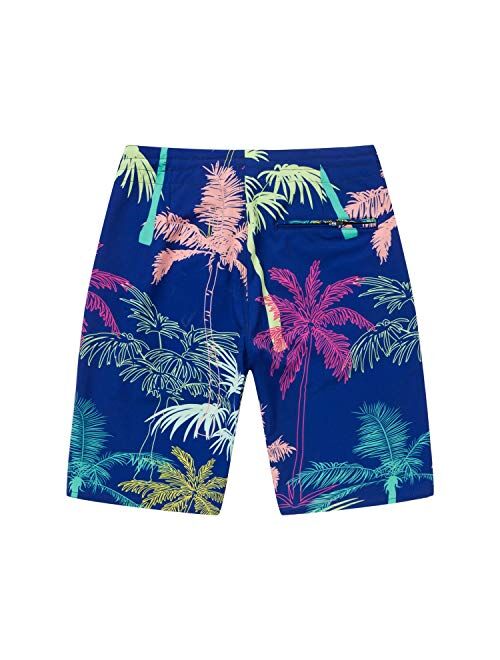 Hawaii Hangover Men's Spandex Hawaiian Beach Board Shorts with Zipped Pocket in Crayon Palms