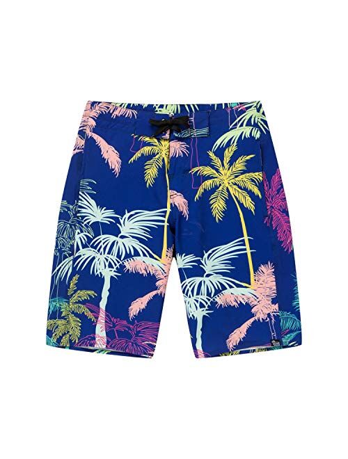 Hawaii Hangover Men's Spandex Hawaiian Beach Board Shorts with Zipped Pocket in Crayon Palms