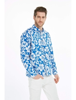 Hawaii Hangover Men's Hawaiian Long Sleeve Shirt Aloha Shirt Flamingo in Love White