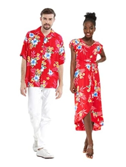 Hawaii Hangover Matchable Couple Hawaiian Luau Shirt or Wrap Ruffle Dress in Hibiscus Blue