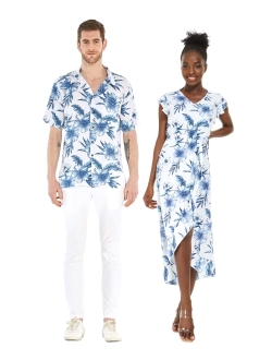 Hawaii Hangover Matchable Couple Hawaiian Luau Shirt or Wrap Ruffle Dress in Day Dream Bloom