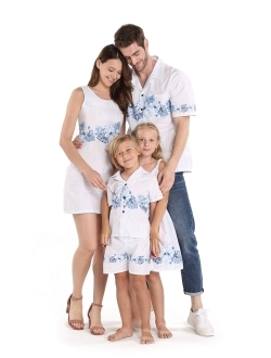 Hawaii Hangover Matchable Family Hawaiian Luau Men Women Girl Boy Clothes in White with Blue Hibiscus