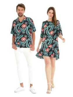 Hawaii Hangover Matchable Couple Hawaiian Luau Shirt or 3/4 Sleeve Ruffle Dress in Blooming Lily