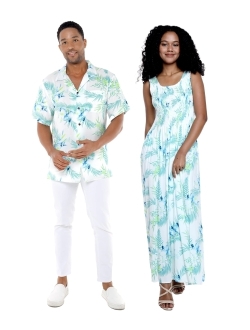 Hawaii Hangover Matchable Couple Hawaiian Luau Shirt or Maxi Tank Dress in Orchid Breeze White