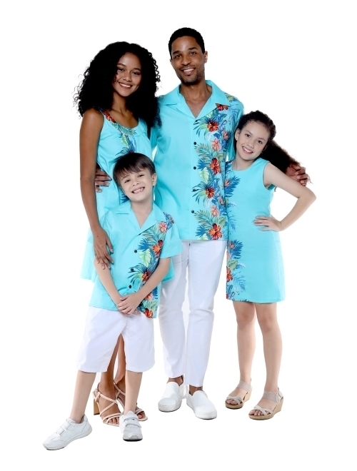 Hawaii Hangover Matchable Family Hawaiian Luau Men Women Girl Boy Clothes in Orchid Paradise Turquoise