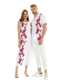 Hawaii Hangover Matchable Couple Hawaiian Luau Men Shirt or Women Maxi Tank Dress in Watercolor Orchid