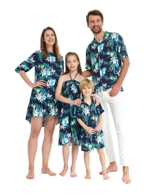 Hawaii Hangover Matchable Family Hawaiian Luau Men Women Girl Boy Clothes in Orchid Breeze Navy