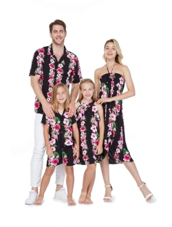 Hawaii Hangover Matchable Family Hawaiian Luau Men Women Girl Boy Clothes in Pink Hibiscus Vine Black
