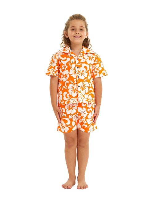 Hawaii Hangover Matchable Family Hawaiian Luau Men Women Girl Boy Clothes in Classic Vintage Hibiscus Orange