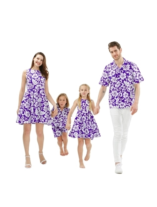 Hawaii Hangover Matchable Family Hawaiian Luau Men Women Girl Boy Clothes in Classic Vintage Hibiscus Purple