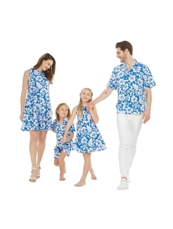 Hawaii Hangover Matchable Family Hawaiian Luau Men Women Girl Boy Clothes in Classic Vintage Hibiscus Blue