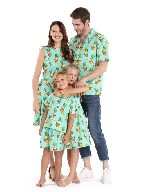Hawaii Hangover Matchable Family Hawaiian Luau Men Women Girl Boy Clothes in Pineapple Skull Turquoise