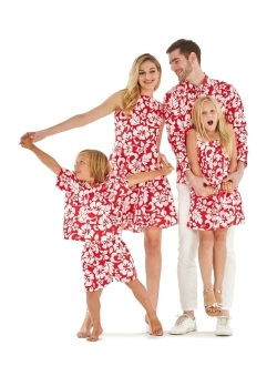 Hawaii Hangover Matchable Family Hawaiian Luau Men Women Girl Boy Clothes in Classic Vintage Hibiscus Red