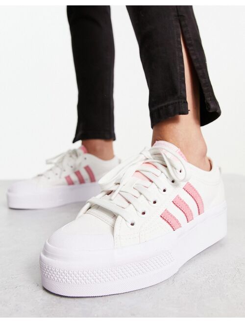 adidas Originals Nizza platform sneakers in white and pink