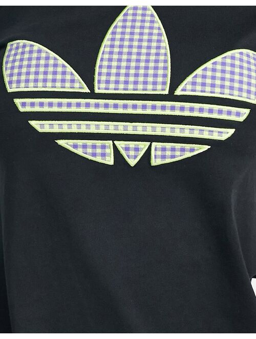 adidas Originals large trefoil t-shirt with gingham print in black