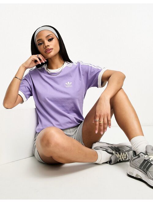 adidas Originals three stripe t-shirt in lilac