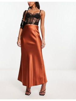 satin bias maxi skirt in bronze