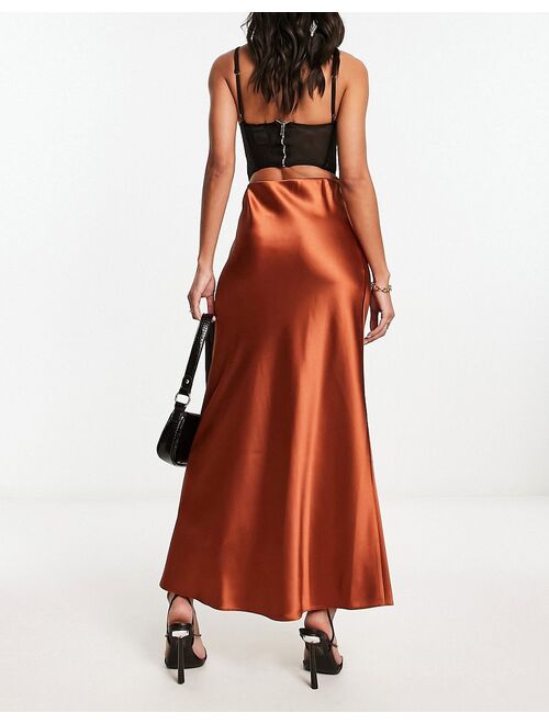 Miss Selfridge satin bias maxi skirt in bronze