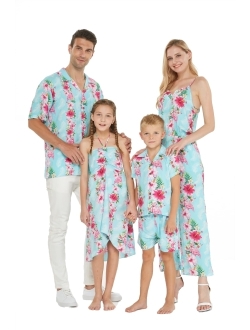 Hawaii Hangover Matchable Family Hawaiian Luau Men Women Girl Boy Clothes in Pink Hibiscus Vine Turquoise