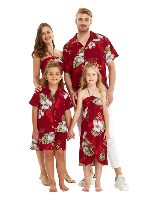 Hawaii Hangover Matchable Family Hawaiian Luau Men Women Girl Boy Clothes in Pineapple Garden Burgundy