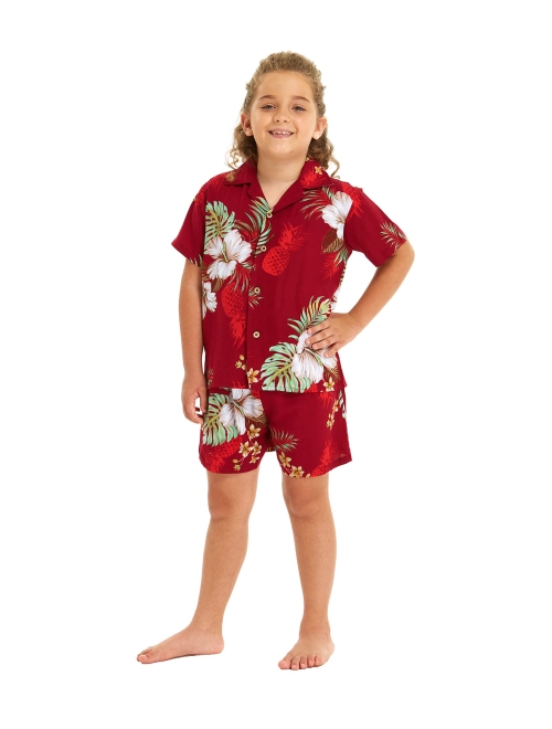 Hawaii Hangover Matchable Family Hawaiian Luau Men Women Girl Boy Clothes in Pineapple Garden Burgundy