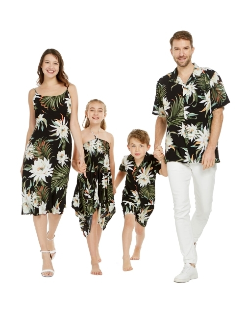Hawaii Hangover Matchable Family Hawaiian Luau Men Women Girl Boy Clothes in Wispy Cereus Black