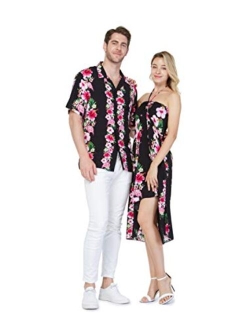 Hawaii Hangover Couple Matching Hawaiian Luau Cruise Party Outfit Shirt Dress in Hibiscus Blue