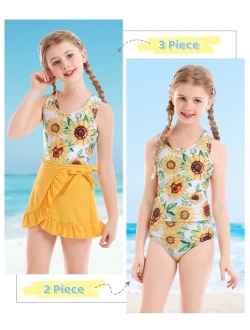Cutemile Girls Swimsuit 3 Piece Bathing Suit Quick Dry Tankini Set with Cover Up Beach Skirt Bikini Swimwear 6-12 Years