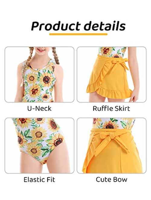 Cutemile Girls Swimsuit 3 Piece Bathing Suit Quick Dry Tankini Set with Cover Up Beach Skirt Bikini Swimwear 6-12 Years