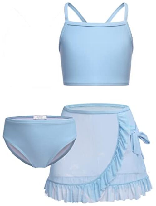 Arshiner Girls Bathing Suits 3 Piece Swimsuit with Cover Up Skirt Beach Surf Floral Tankini Swimwear for 5-14 Years