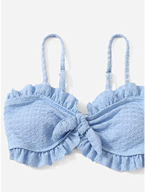Cozyease Girls' 3 Piece Floral Print Bikini Tie Front Ruffle Trim Frill Wrap Cute Swimsuit with Beach Skirt Set