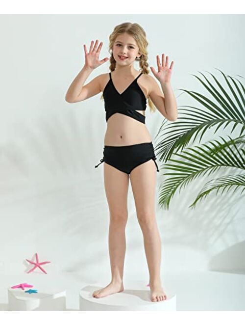 URMAGIC Girl's 3 Piece Swimsuits Printed Bathing Suit Bikini Set Swimwear with Cover Up for Girls 8-12 Years