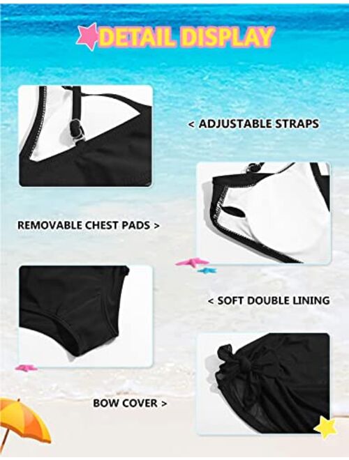 URMAGIC Girl's 3 Piece Swimsuits Printed Bathing Suit Bikini Set Swimwear with Cover Up for Girls 8-12 Years