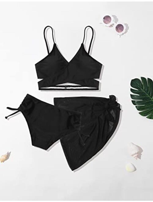 URMAGIC Girl's 3 Piece Swimsuits Printed Bathing Suit Bikini Set Swimwear with Cover Up for Girls 8-12 Years