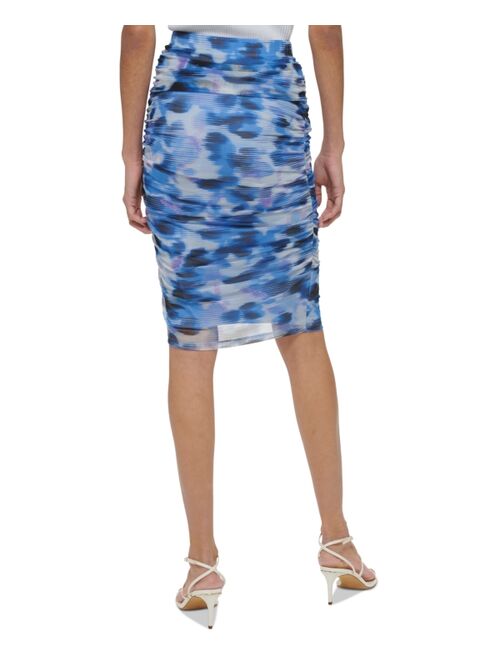 DKNY Women's Pull-On Printed Mesh Overlay Skirt