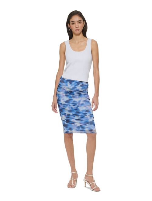 DKNY Women's Pull-On Printed Mesh Overlay Skirt
