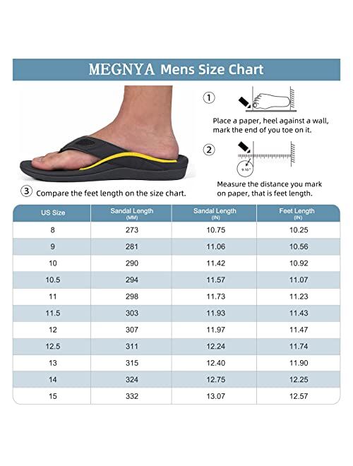 MEGNYA Mens Orthopedic Flip Flops for Plantar Fasciitis, Athletic Toe-Post Sandals with Arch Support, Comfort Walking Thong Slippers for Sport Exercise Activities