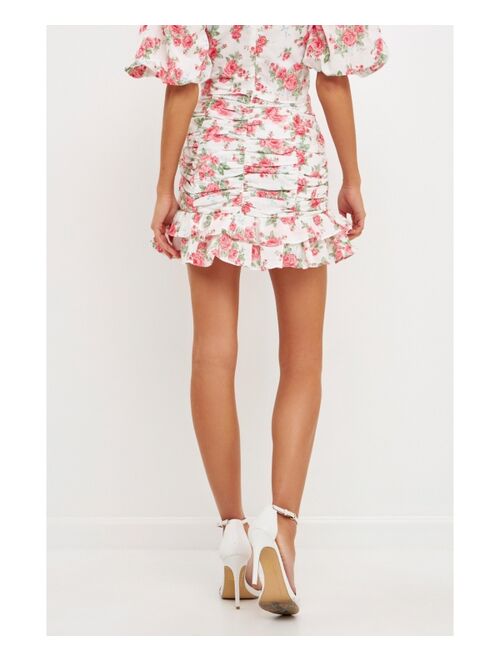 ENDLESS ROSE Women's Floral Linen Ruffled Mini Skirt