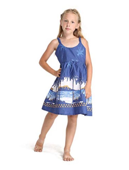 Hawaii Hangover Girl Hawaiian Classic Empire Dress with Elastic Strap in Diamond Head Palms Beach