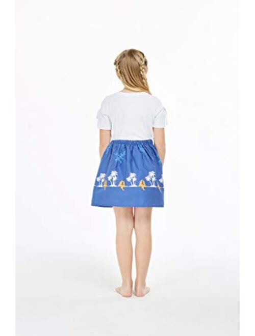 Hawaii Hangover Girl Print Skirt with Elastic Waist in Diamond Head with Palms in Navy