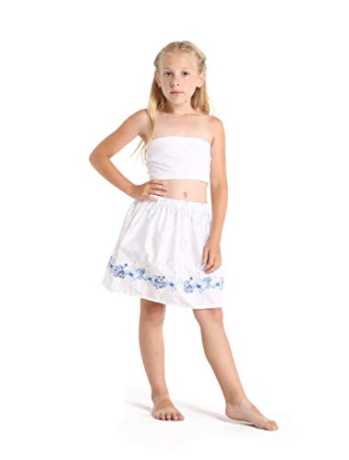 Hawaii Hangover Girl Print Skirt with Elastic Waist in White with Blue Hibiscus