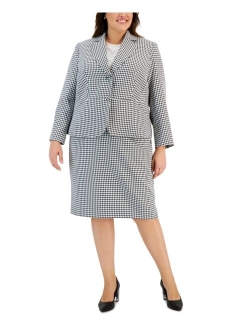 Plus Size Houndstooth Notched Collar Skirt Suit