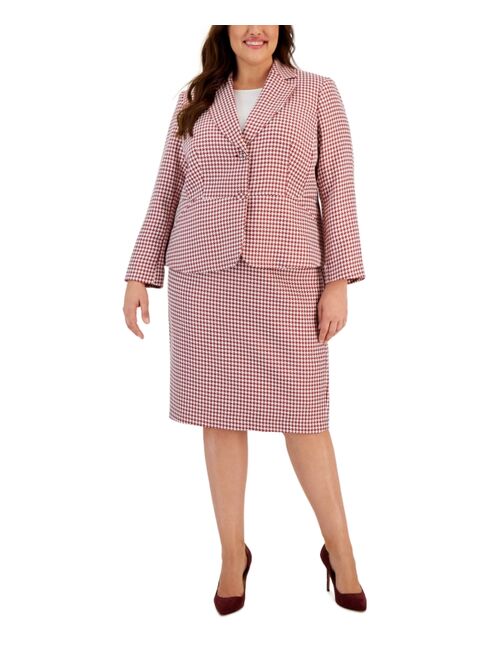 LE SUIT Plus Size Houndstooth Notched Collar Skirt Suit