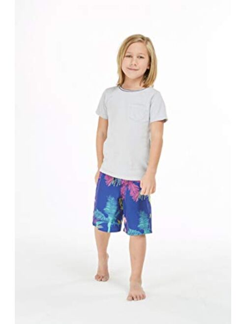 Hawaii Hangover Boy's Spandex Hawaiian Beach Board Shorts with Elastic Tie and Pocket in Crayon Palms