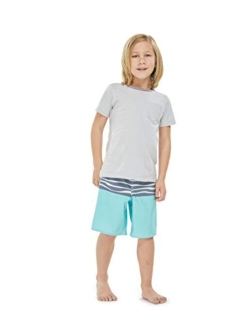 Hawaii Hangover Boy's Spandex Hawaiian Beach Board Shorts with Elastic Tie and Pocket in Classic Hibiscus Print