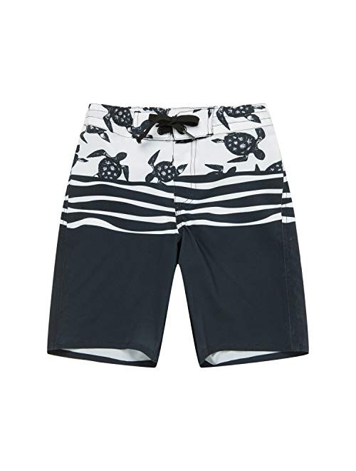 Hawaii Hangover Boy's Spandex Hawaiian Beach Board Shorts with Elastic Tie and Pocket in Classic Hibiscus Print