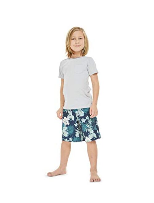 Hawaii Hangover Boy's Spandex Hawaiian Beach Board Shorts with Elastic Tie and Pocket in Faded Floral