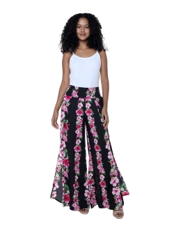 Hawaii Hangover Lady High Slit Wide Leg Pants in Tropical Pink Line Floral